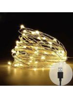 Гирлянда нить Роса USB 100ламп (LED) 10 м теплая белая