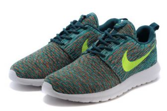 Женские кроссовки Nike Flyknit Roshe Run сине-салатовые