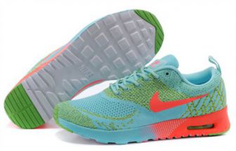 Женские кроссовки Nike Air Max Thea Flyknit зелено-коралловые