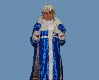 Взрослый карнавальный костюм Снегурочки синий (парча)