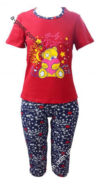Пижама женская капри+футболка размер 42-52, расцветка в ассортименте