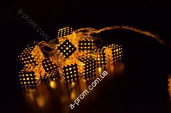 Гирлянда светодиодная золотая Кубик 20ламп (LED) прозрачный (белый) провод