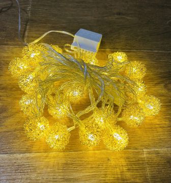 Гирлянда светодиодная золотая Китайский шарик 20ламп (LED) прозрачный (белый) провод