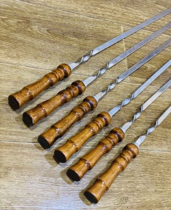 Шампура плоские с деревянной ручкой из нержавеющей стали, ручная работа (3 мм)