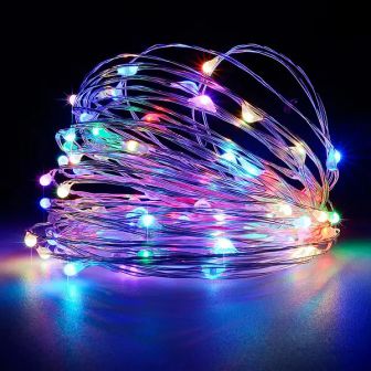 Гирлянда светодиодная нить Роса на батарейках 100ламп (LED) 10 м микс (разноцветная), цвета в ассортименте